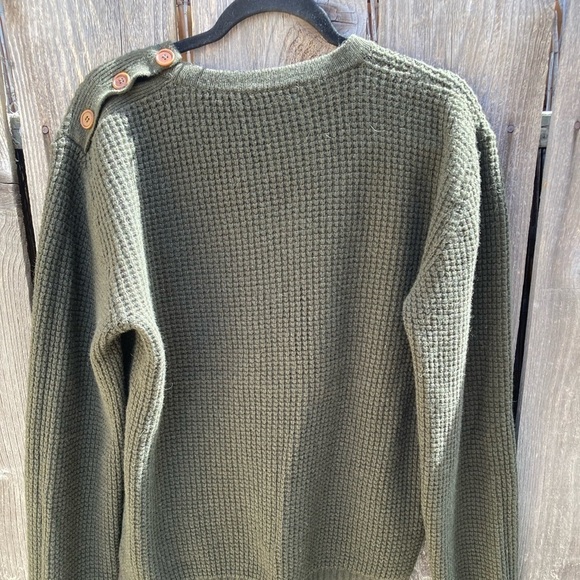 Men's Slate & Stone Green Waffle-Knit Sweater L Button Yoke Stretch Cashmere - Picture 7 of 12